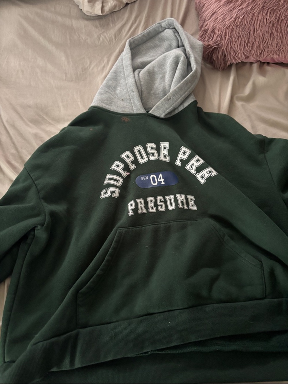 SHEIN Dark Green Pullover Hoodie with Gray Hood